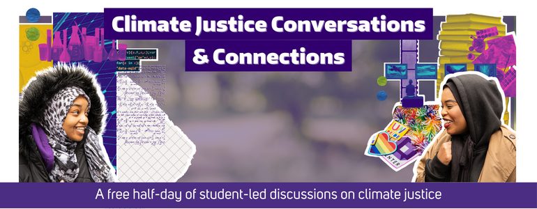 graphic that includes two students and title of event