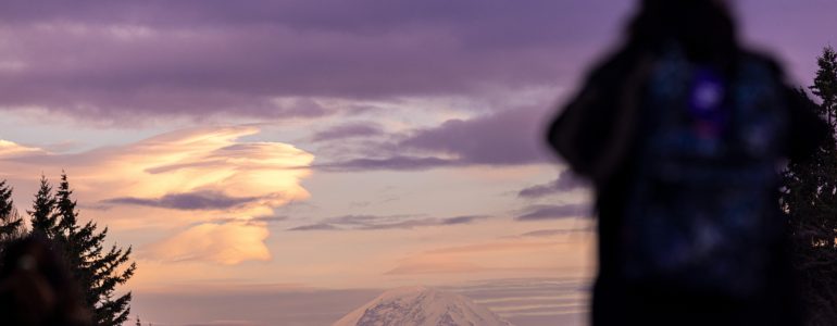 Image of UW student looking at Mount Tahoma.