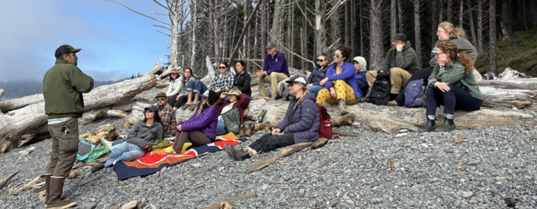 The learning institute prioritized in-person, place-based learning and experiences, like this outing to Rialto Beach led by Dr. Steve Fradkin of the National Park Service. Photo by Katie Boyd