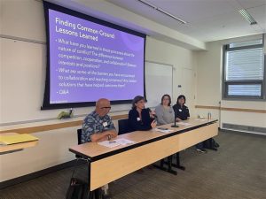 Image of panelists (from left to right): David Troutt, Mary Ruckelshaus, Juliana Tadano, and Isa Saiz